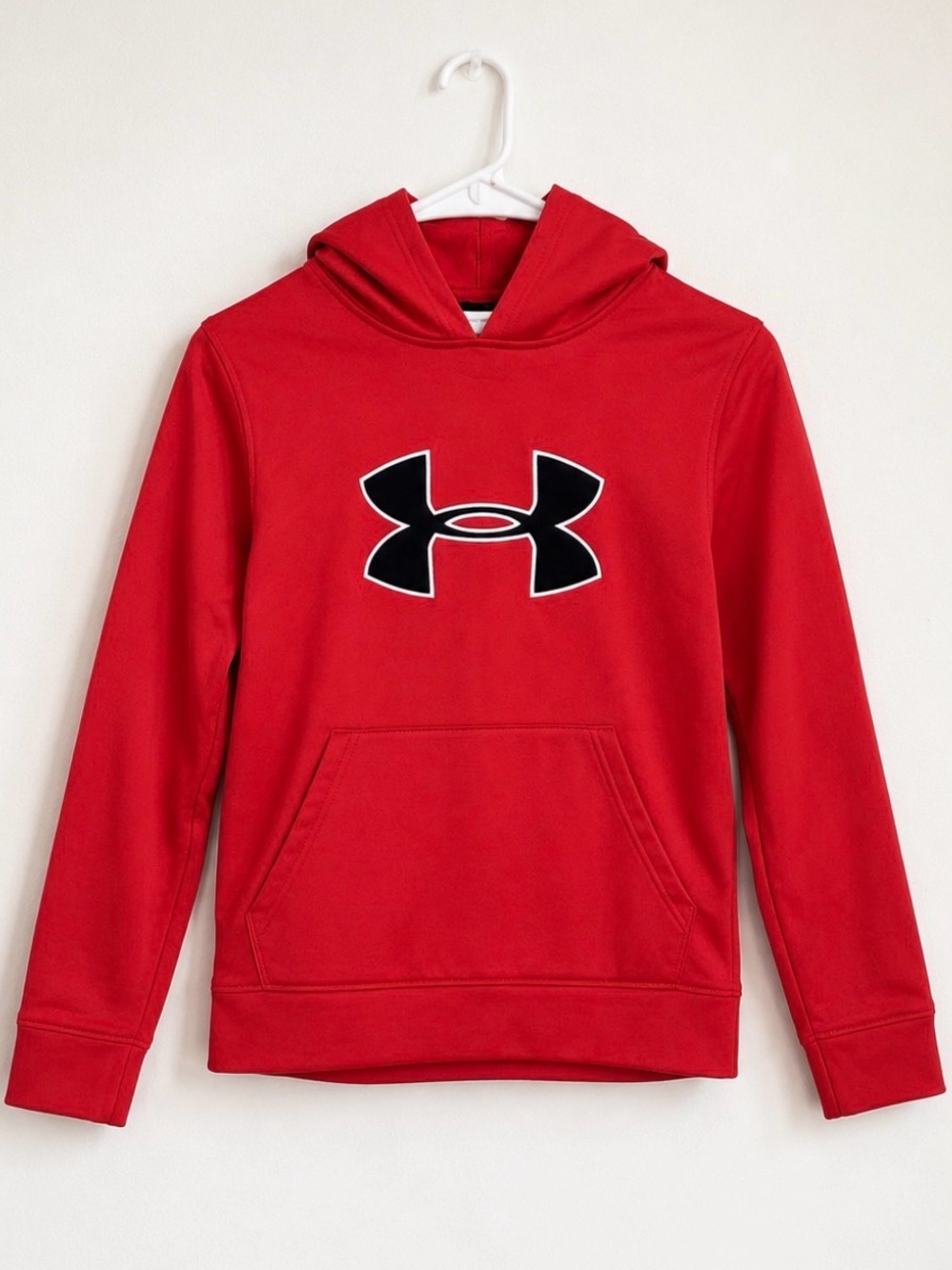 Under Armour Red Hoodie Youth Size L Black Logo Pullover Sweatshirt